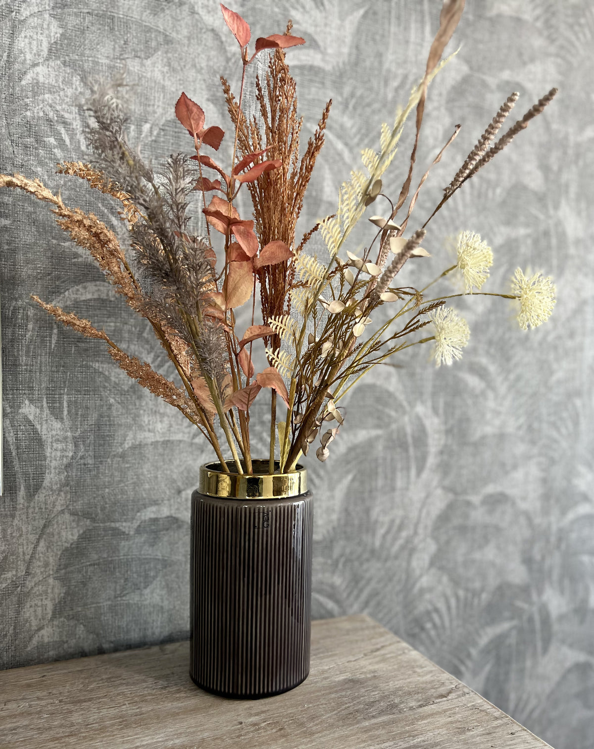 Vaso alto righe Grigio e Oro