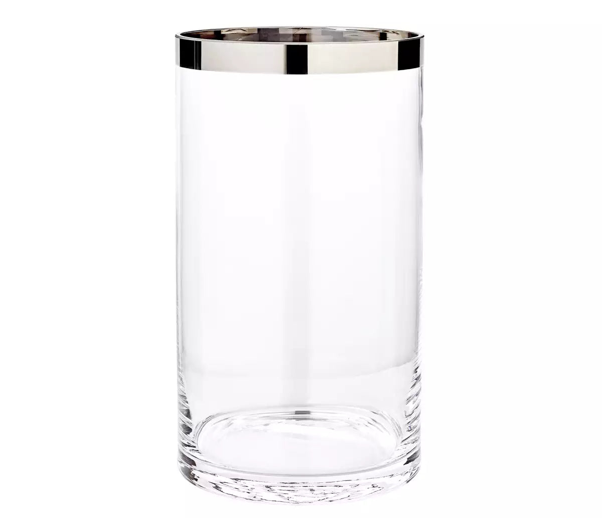 Vaso (altezza 30 cm) in vetro cristallo soffiato a bocca con bordo platino