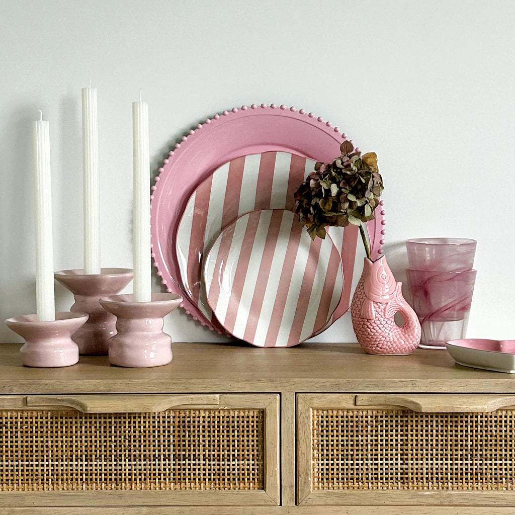 Piatti Dessert righe Rosa